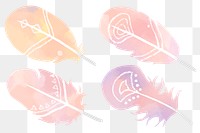 Pastel boho feather elements png in watercolor