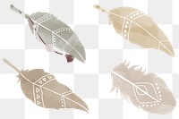 Earth tone Bohemian feather png sticker collection