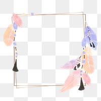 Pastel Bohemian feather png square frame