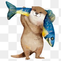 PNG watercolor otter, cute animal sticker