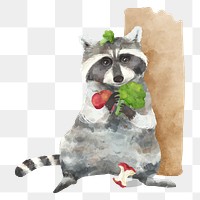 PNG watercolor raccoon sticker, cute animal design