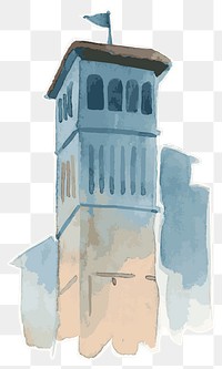 Png watercolor old Mediterranean architecture illustration