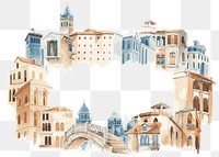 Png Mediterranean architecture frame in watercolor on transparent background