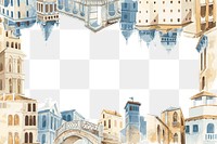 Png frame with Mediterranean architecture in pastel color on transparent background