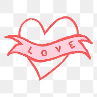 Png heart icon love word, pink doodle illustration