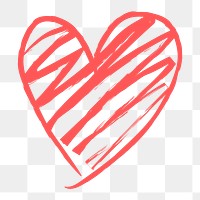 Png pink heart design element in hand drawn style