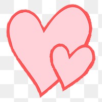 Png pink heart design element in hand drawn style