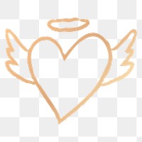 Png gold heart icon, angel wings doodle illustration