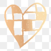 Png gold heart icon checkered, hand-drawn doodle style