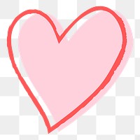 Png pink heart design element in hand drawn style