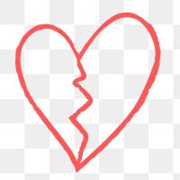 Png broken heart design element in doodle style