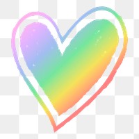 Heart png icon in rainbow, illustration in hand drawn style