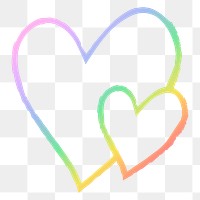 Heart png icon in rainbow, illustration in hand drawn style