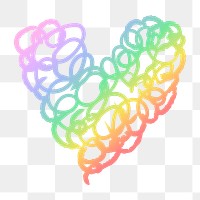 Rainbow png heart icon, scribble illustration in doodle style