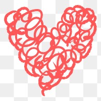 Png messy heart design element in doodle style