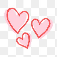 Png pink heart design element in hand drawn style