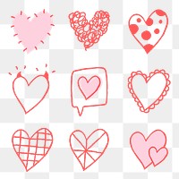 Png Valentine’s day heart element set in hand drawn style