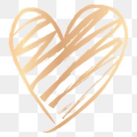 Png gold heart design element in hand drawn style