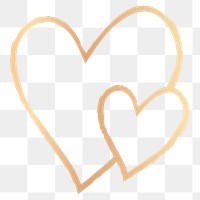 Png gold heart design element in hand drawn style