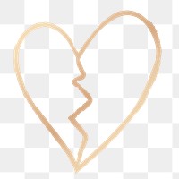 Png broken heart design element in doodle style