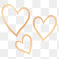 Png gold heart design element in hand drawn style