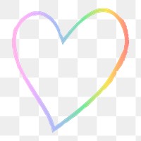 Png rainbow heart design element in hand drawn style