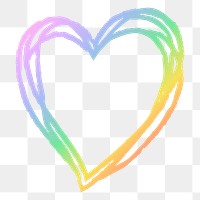 Png rainbow heart design element in hand drawn style