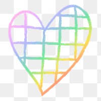 Png rainbow heart design element in hand drawn style