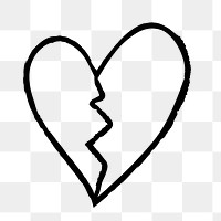 Png broken heart icon, simple hand drawn style