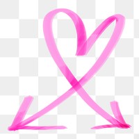 Png doodle highlight heart shaped arrow sticker in pink tone