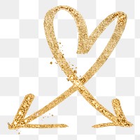 Png doodle highlight heart shaped arrow sticker in glittery gold tone
