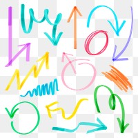 Png doodle colorful highlight arrow set