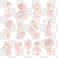 Png flower hand drawn set feminine single line art