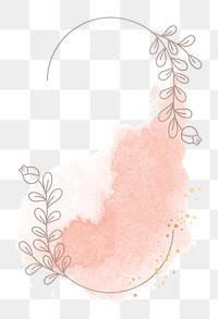 Floral frame png ornament in pink watercolor style