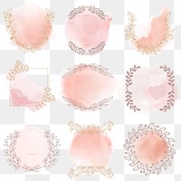 Png ornament badge in pink decorative floral watercolor style set