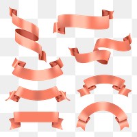 Ribbon PNG image, rose gold decorative banner clipart set