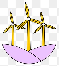 Png sticker renewable energy with wind turbine illustration