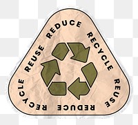 Png recycling sticker illustration, reuse reduce recycle text in crumpled paper texture