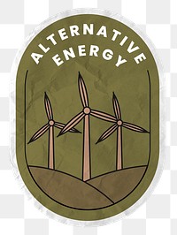 Png alternative energy sticker wind power illustration in crumpled paper texture