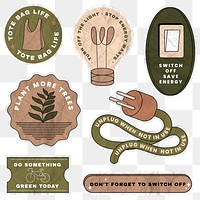 Png save environment sticker set in wrinkled paper texture
