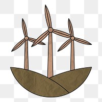 Png wind turbine sticker environment illustration, wrinkled paper texture