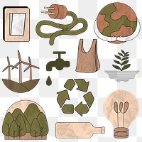 Png environment illustration set in wrinkled paper texture