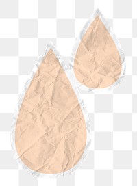 Png badge sticker beige water drop label illustration in wrinkled paper texture