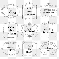 Wedding badge png set with luxury vintage ornament