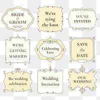 Wedding badge png set with luxury vintage ornament