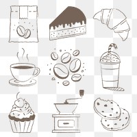 Cafe png sticker clipart, coffee and cake illustrations 