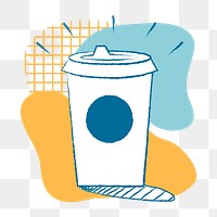 Coffee cup png sticker, cute cafe illustration