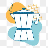 Png coffee sticker, cute moka pot illustration