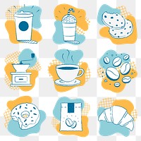 Cafe png sticker set, coffee and cake clipart