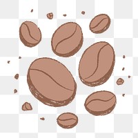 Png coffee bean sticker, cute cafe illustration